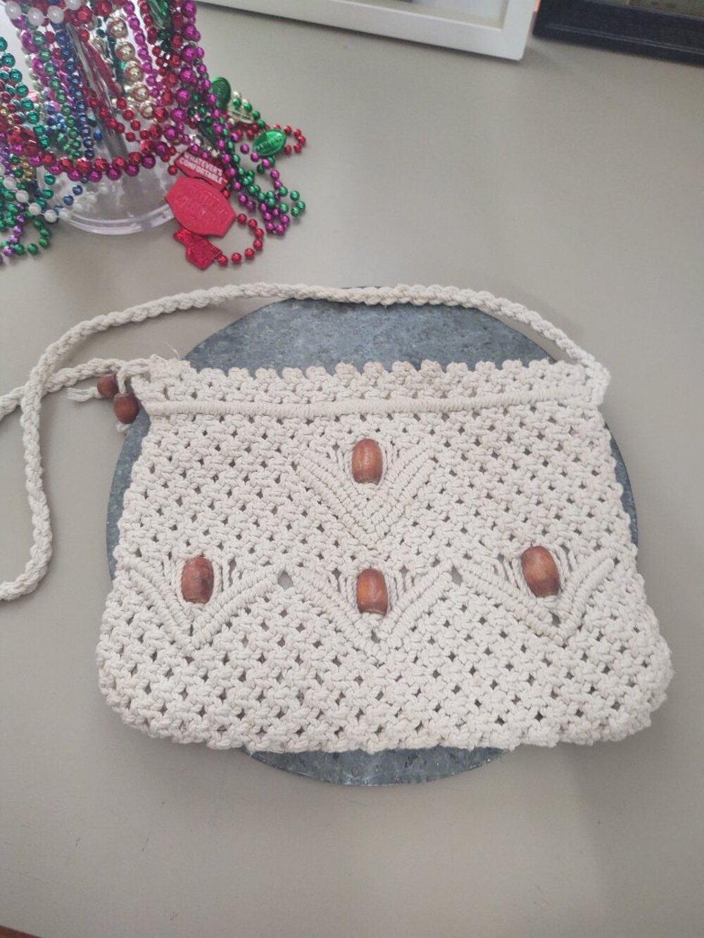 Vintage Tandem Cream Macrame Bag